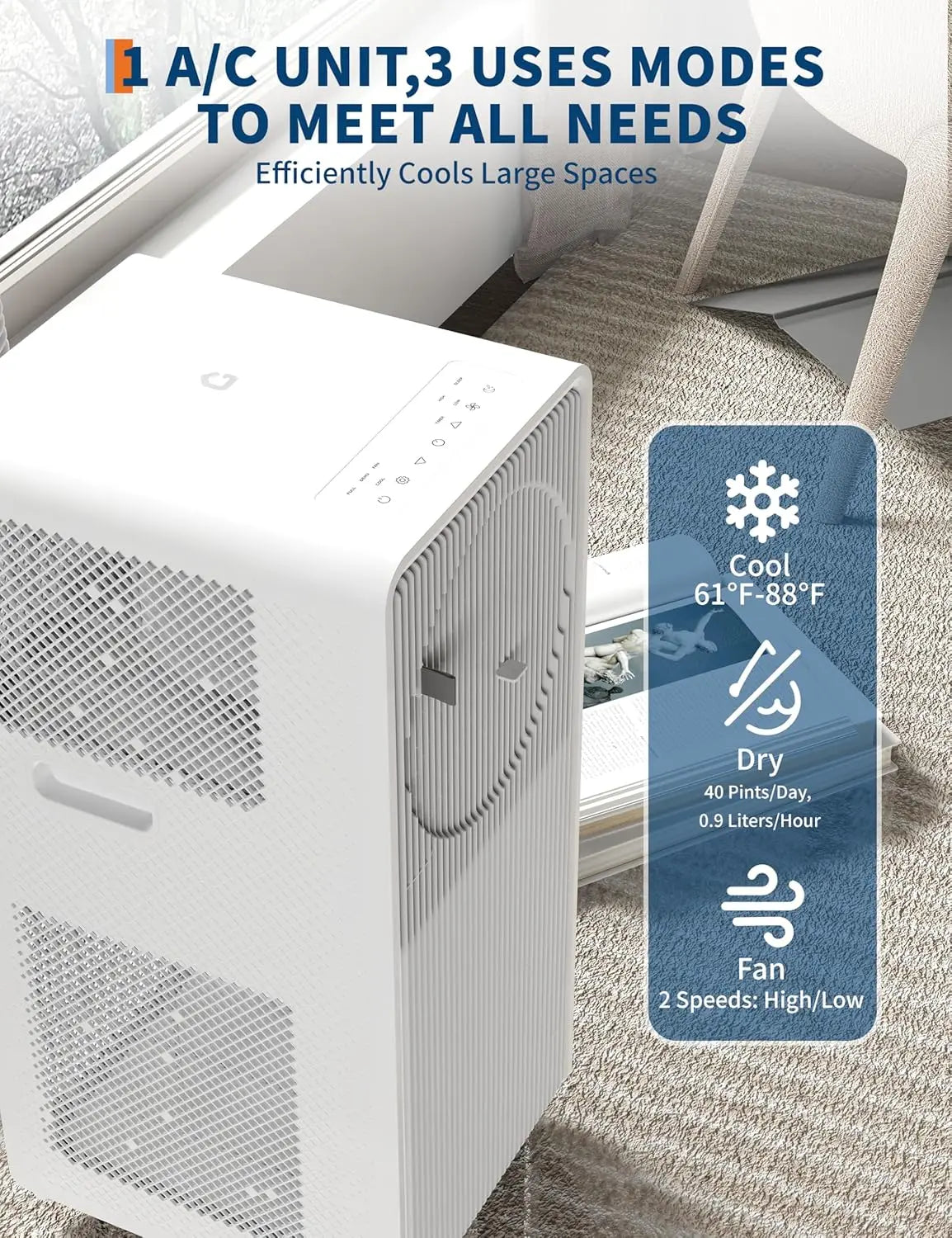 8,000 BTU Portable Air Conditioner Cools Up to 350 Sq.Ft, 3-IN-1 Quiet Portable AC Unit with Remote Control for Large Room