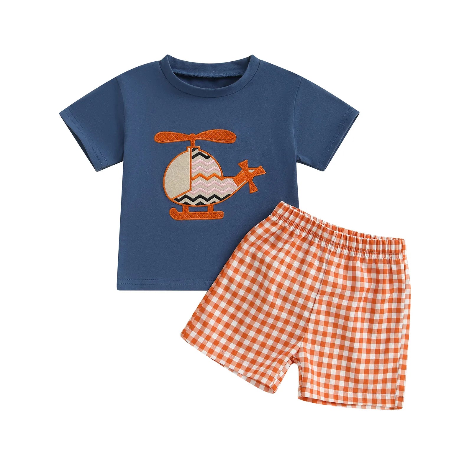 Baby Boy Casual Outfit Dinosaur Print Short Sleeve Crew Neck T-Shirt Denim Shorts 2Pcs Set for Summer Wear