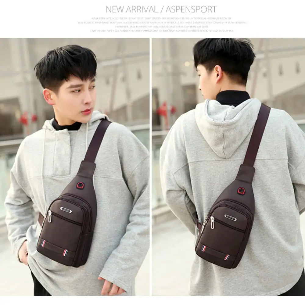 Casual Men Sling Bag Crossbody Shoulder Bag Sling Chest Bag Outdoor Travel Sports USB Charge Port Oxford Cloth 3 Zipper Bag
