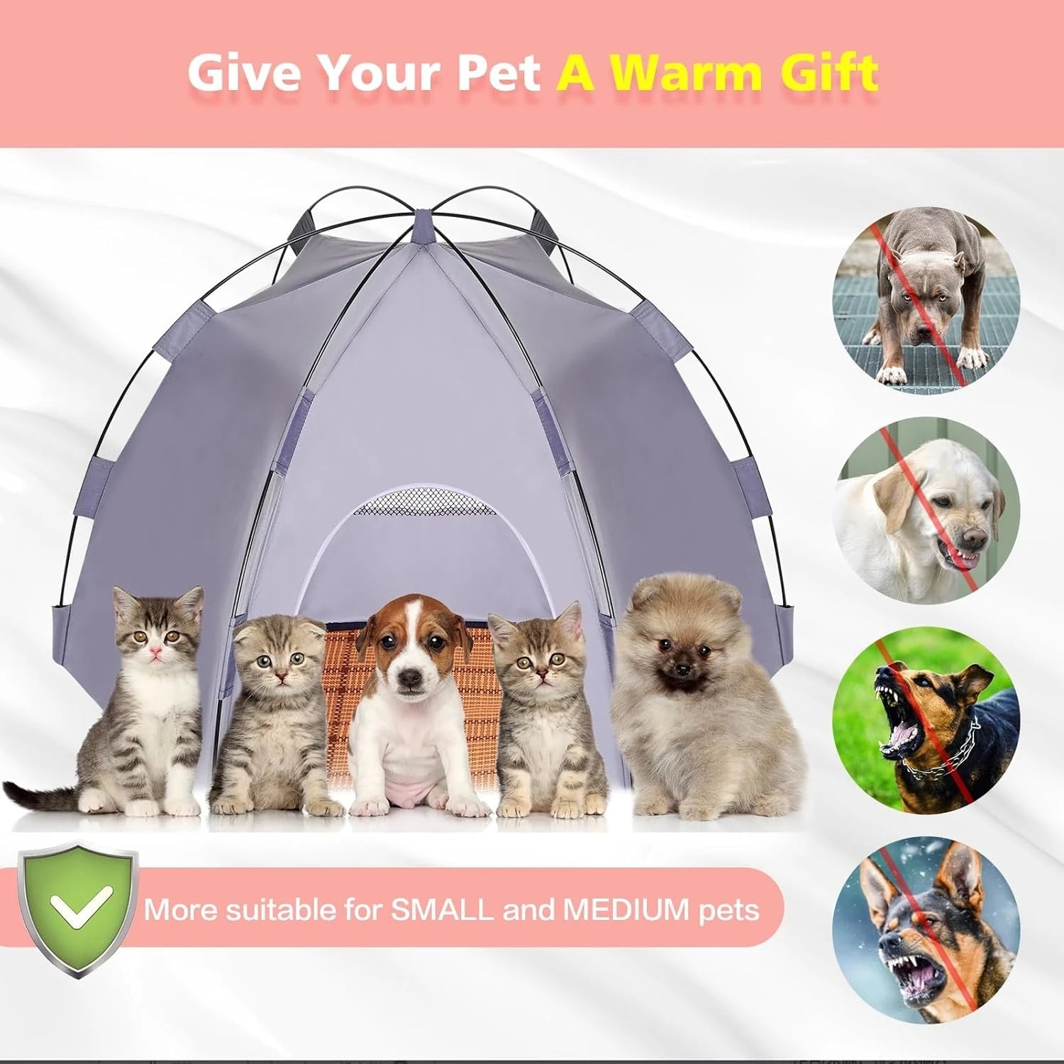 Cat Tent House,Portable Canvas Dog Teepee with Cushion Indoor or Outdoor Pet Tent House for Cats,Dogs Puppies and Small Animals