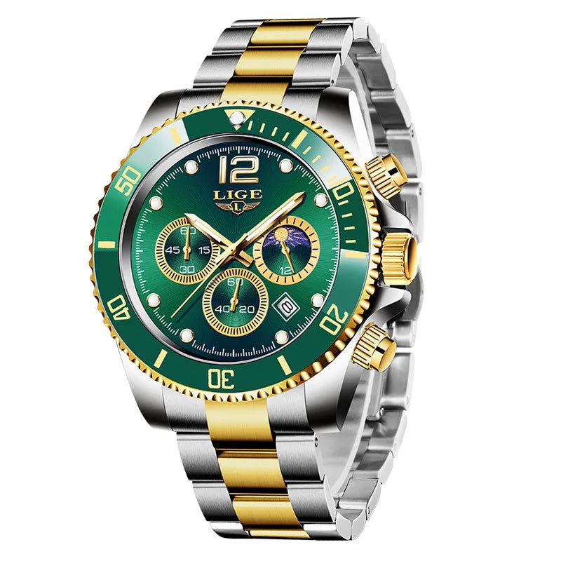 Mens Watches LIGE Top Brand Luxury Watch for Men Waterproof Sports Stainless Chronograph Quartz Wristwatch Relogio Masculino+Box