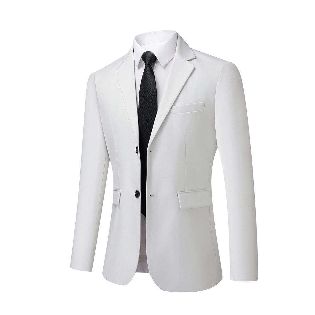 Men's White High-End Suit Two-Piece Suit Four Seasons Business Formal Wear Anti-Wrinkle Non-Stick Wool Suit Workplace Work Cloth
