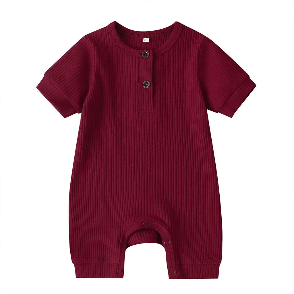Newborn Baby Boys Girls Short Sleeve Romper Summer Toddler Clothes Infant Solid Color Knit Rib O Neck Jumpsuits Playsuit Outfits