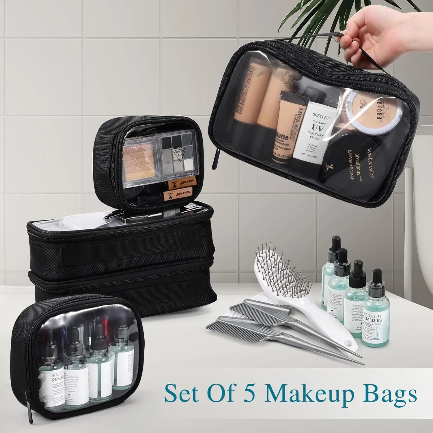 Professional Rolling Makeup Train Case,  Make Up Storage Bag for Makeup Artist, Hairstylist, Barbers, with 5 Toiletry Bags