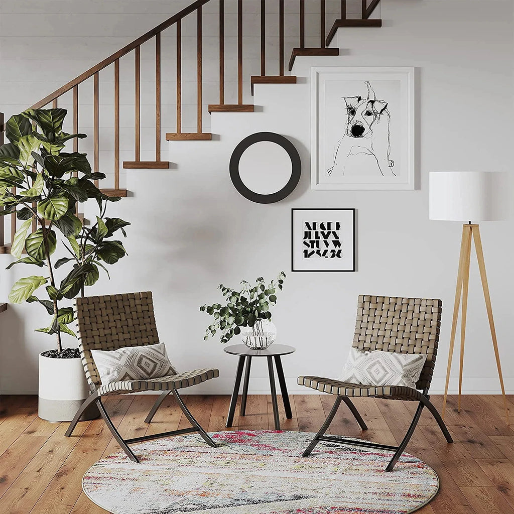 3 Piece Leather Texture Wicker Patio Chairs, Foldable Balcony Furniture Set with Outdoor Lounge Seating and Side Table