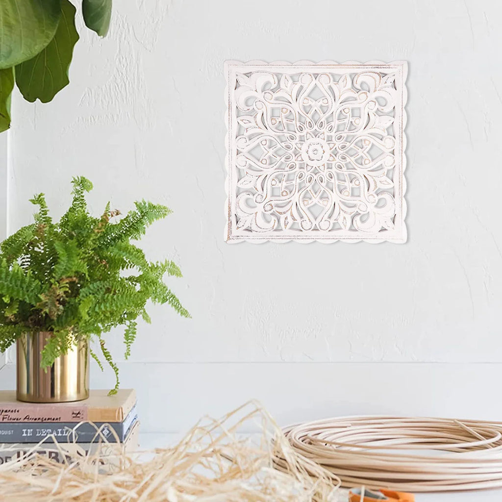 Hollow Carved Wooden Wall Decor Floral Wall Panel Hanging Decor Carved Hanging Ornaments Old Decorative Background Wall Hanging