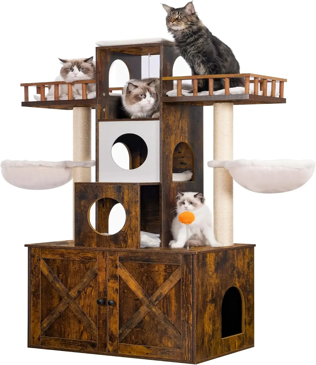 Cat Tree with Litter Box Enclosure for Indoor Big Cat,