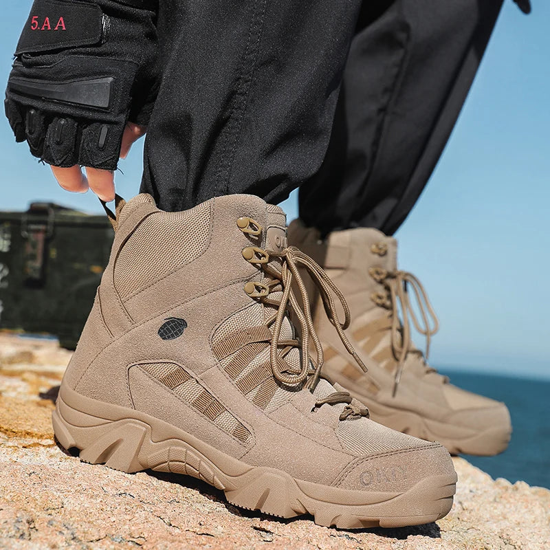 Hiking Men Shoes Mid-top Outdoor Comfortable Anti-slip Combat  Boots Men Shoes Thick-soled Sporty Keep Warm Casual Men Shoes