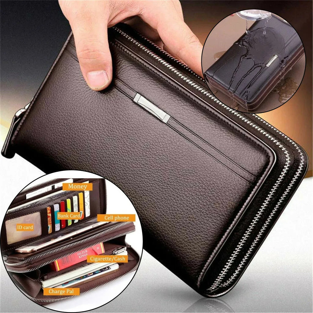 Mens Wallet Long Purse Leather Clutch Large Business Handbag Phone Pocket Card Holder Case Gift for Father Son Husband Boyfriend