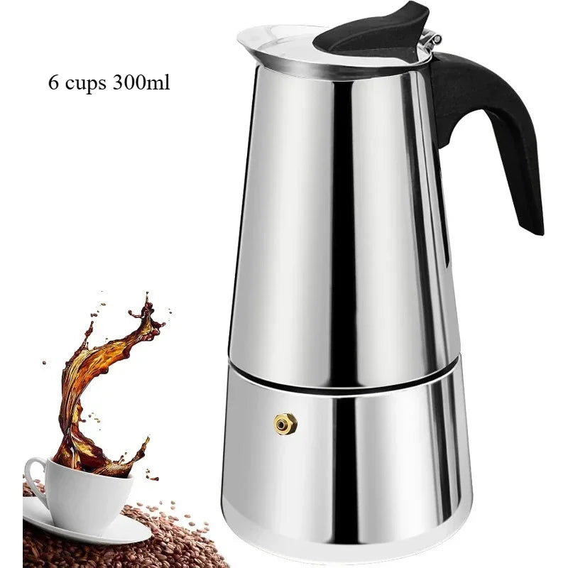 Coffee Maker Moka Pot,2/4/6 Cups Stainless Steel coffee Pot,Italian Coffee Machine Fit Induction Cookers Coffee Accessories