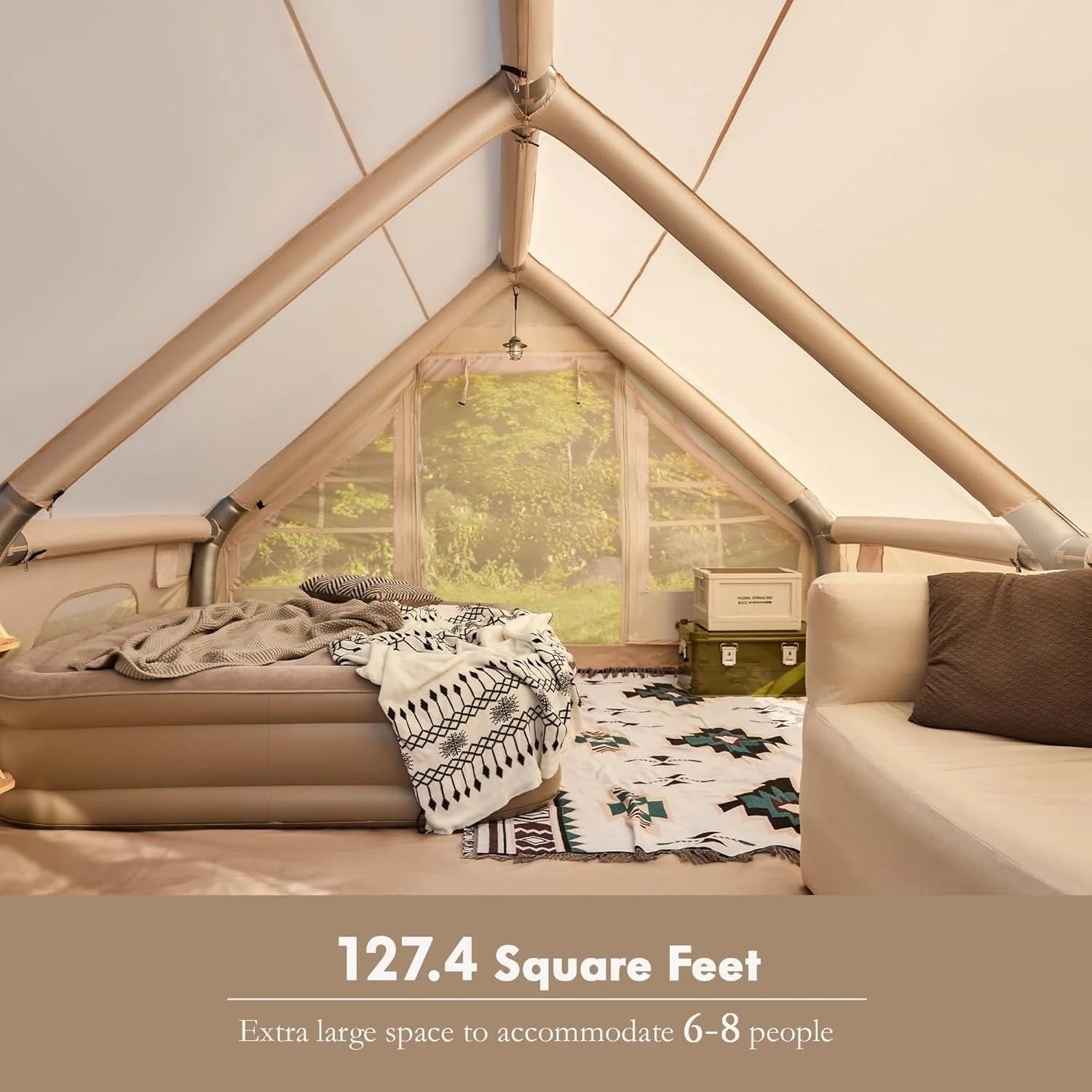Inflatable Camping Tents 8-10 Person ,129 Sqft Large Inflatable Camping Tent with Stove Jack,Blow up Tent With Mesh Windows