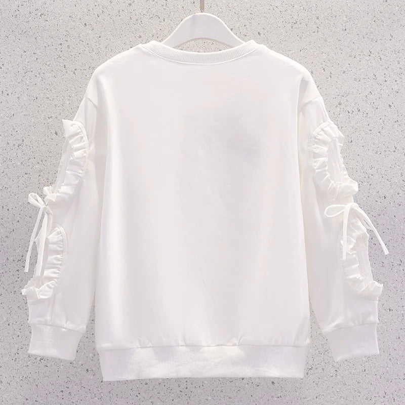 Baby White Shirts for Girls Sweatershirts Kids Outfits Cotton Teenagers Costumes Children Clothes Spring Autumn 6 8 10 12 Years