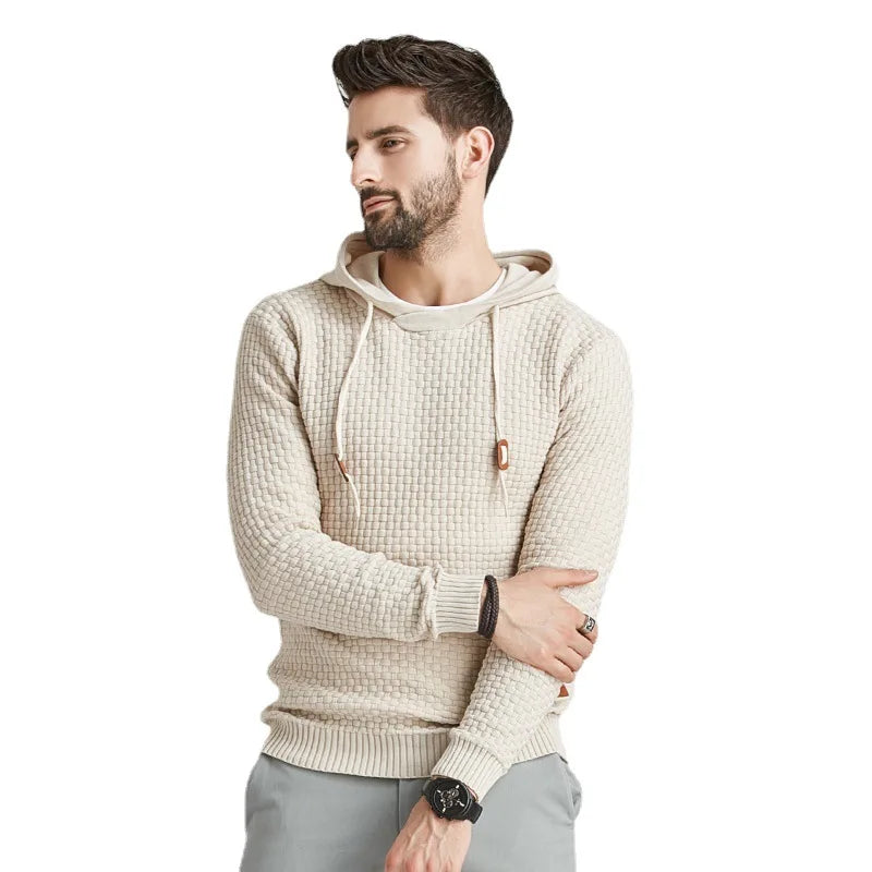 European and American Fashion Men's Hooded Long Sleeved Pullover Knitted Sweater for Spring and Autumn New Base Casual Sweater