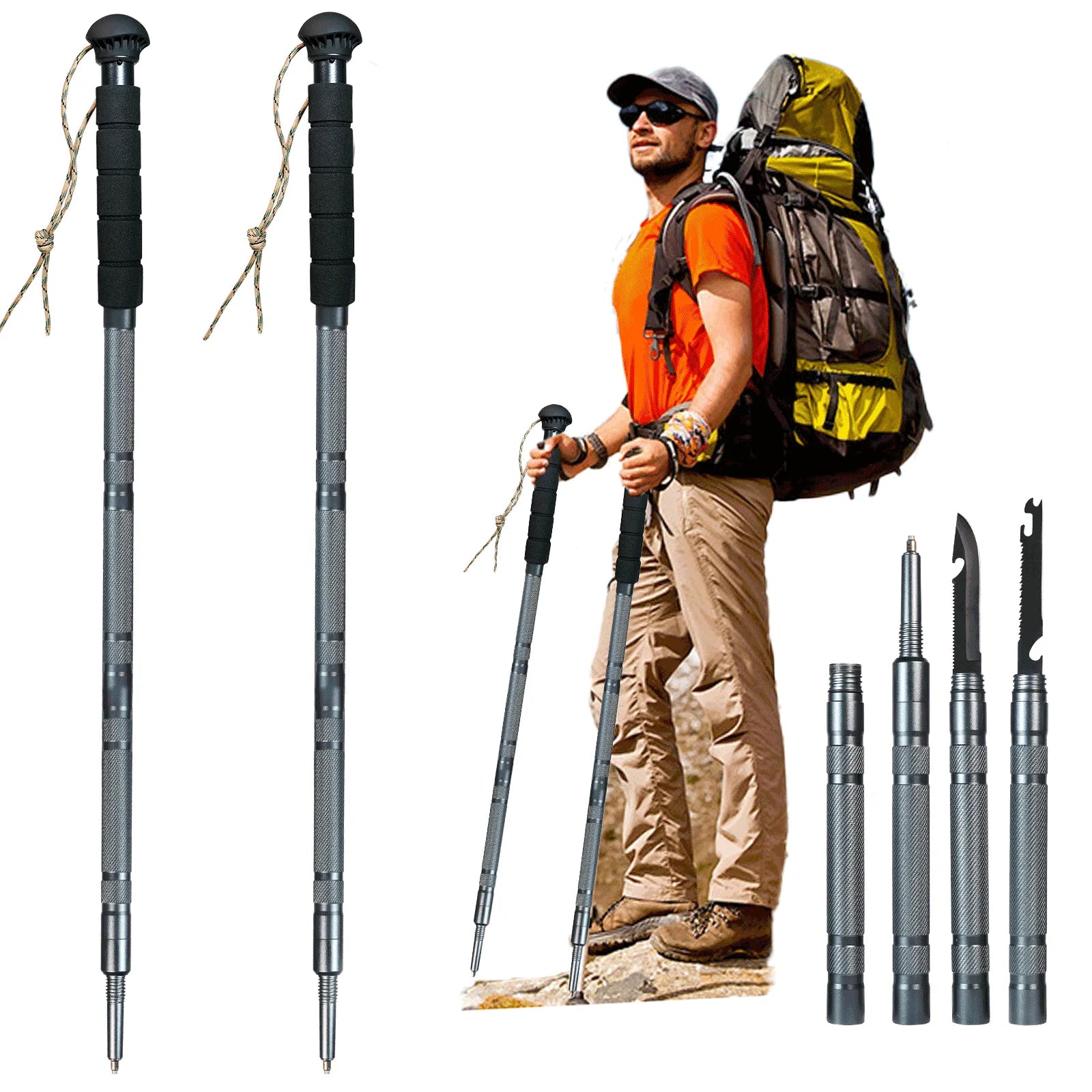 Hiking Poles Multifunctional Outdoor Hiking Camping Ultralight Tactical Set Telescopic Hiking Climbing Trekking Poles