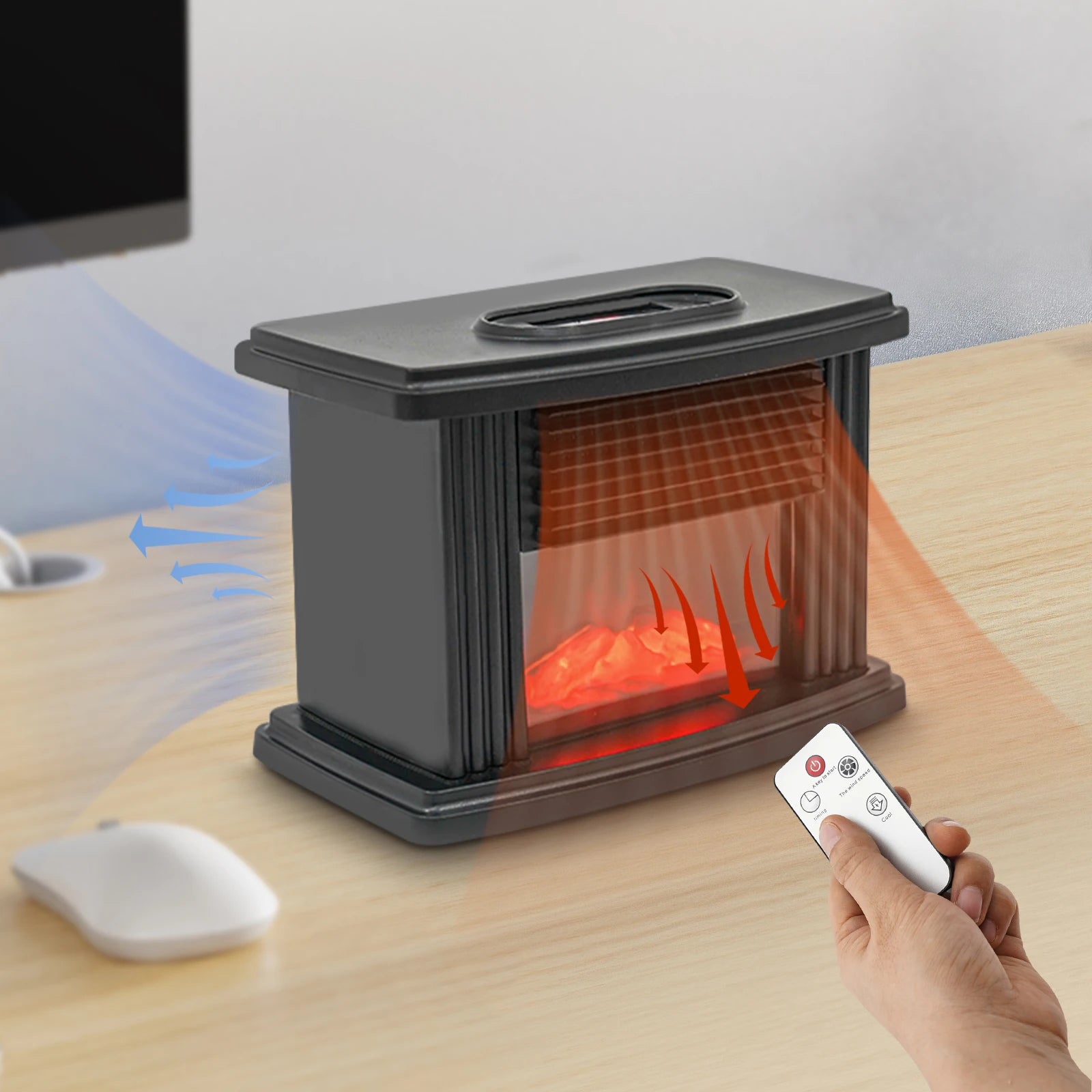 Electric Fireplace Heater 1000W 107.63FT² Applicable Area 3D Simulated Flame 3 Gears Speed 1-8H Timer 15-32°C Adjustment