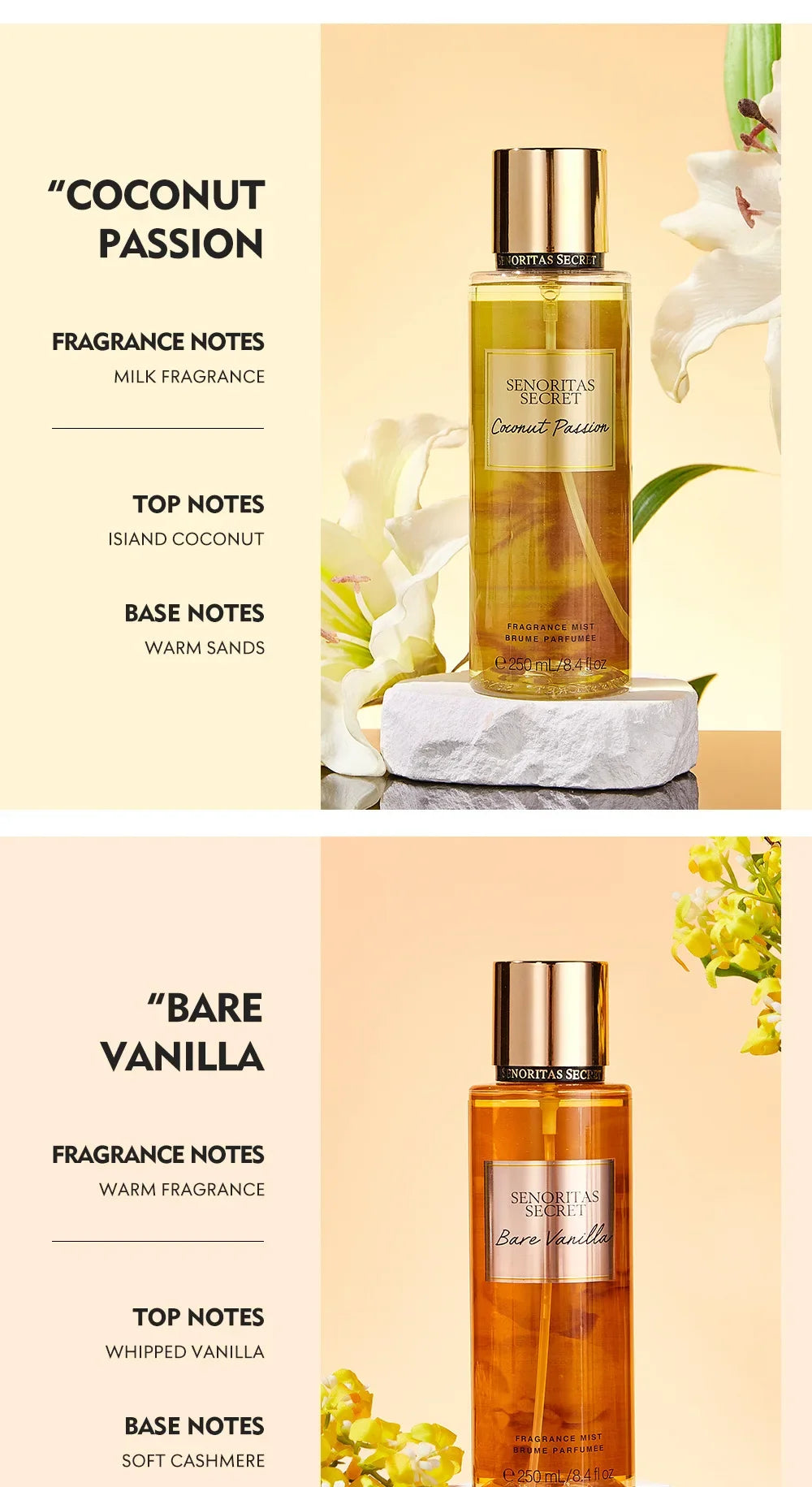 Body Spray Women's  Fragrance Floral and Fruit Tone Lasting Fragrance Thailand's 250ml