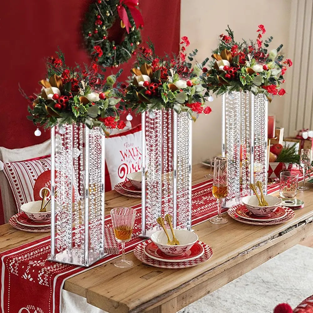 8PCS Crystal Vases for Centerpieces Acrylic Wedding Vase with Crystals Beads23.6"Floral Vase Display Holder for Birthday Party