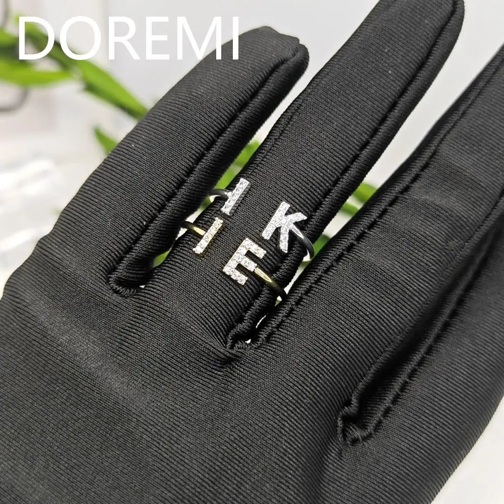 DOREMI 14k Gold Plated Personalized Gift Jewelry Women Ring Custom Name Initial Letter Cuff Ring