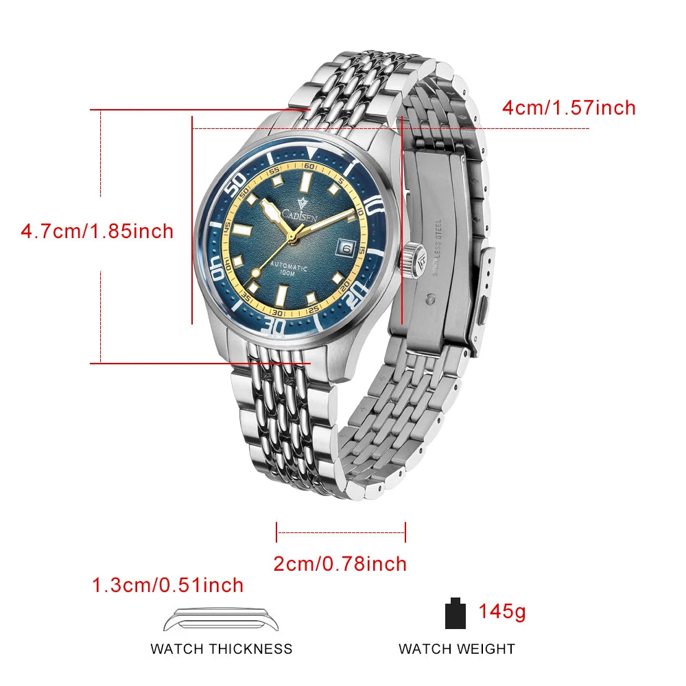 CADISEN Automatic Mechanical Watch Man Silver Business Casual Waterproof Watch Japan MIYOTA 8215 Movement Luminous Men's Watch