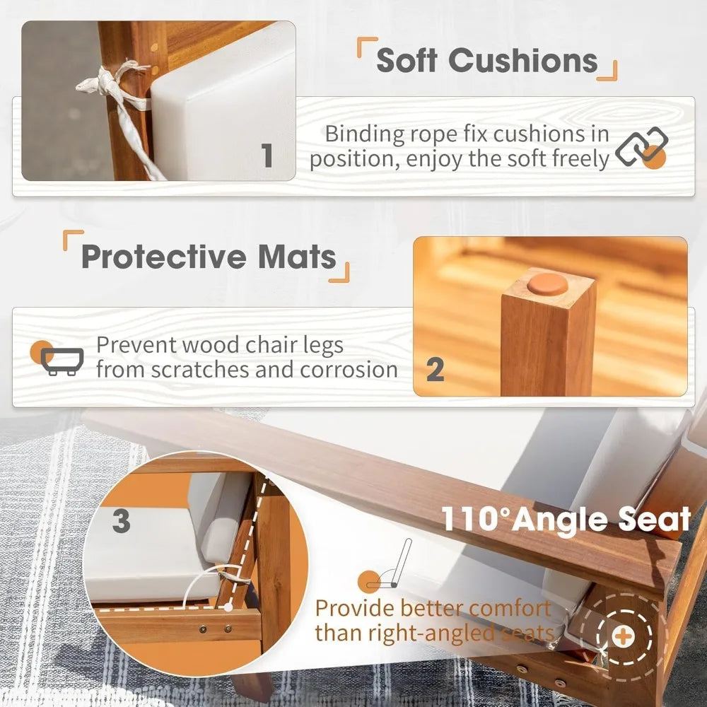 Acacia Wood 4-Piece Outdoor Patio Sofa Set with Table and Cushions for Garden and Deck Conversations