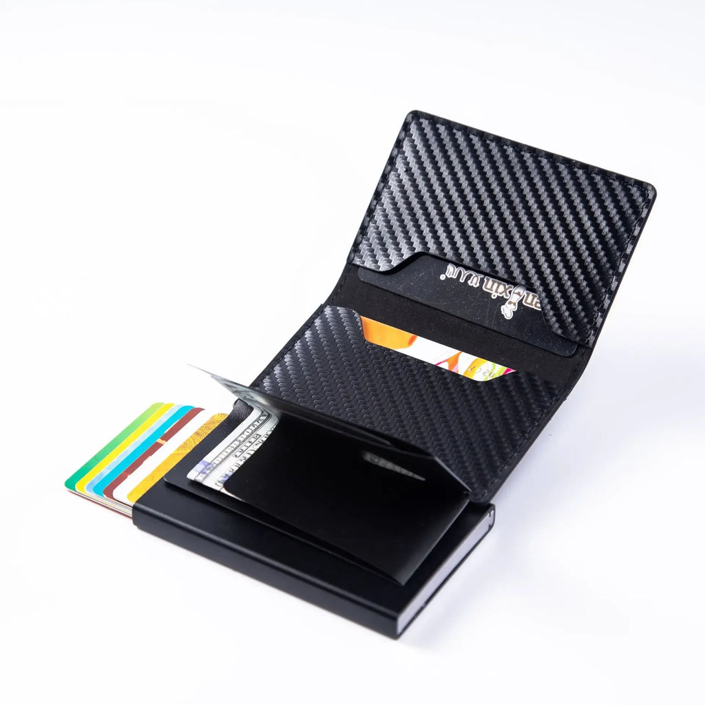 Carbon Fiber Credit Card Holder Wallet Men Rfid Smart Meral Thin Slim Pop Up Minimalist Wallet Small Black Purse Metal Wallet