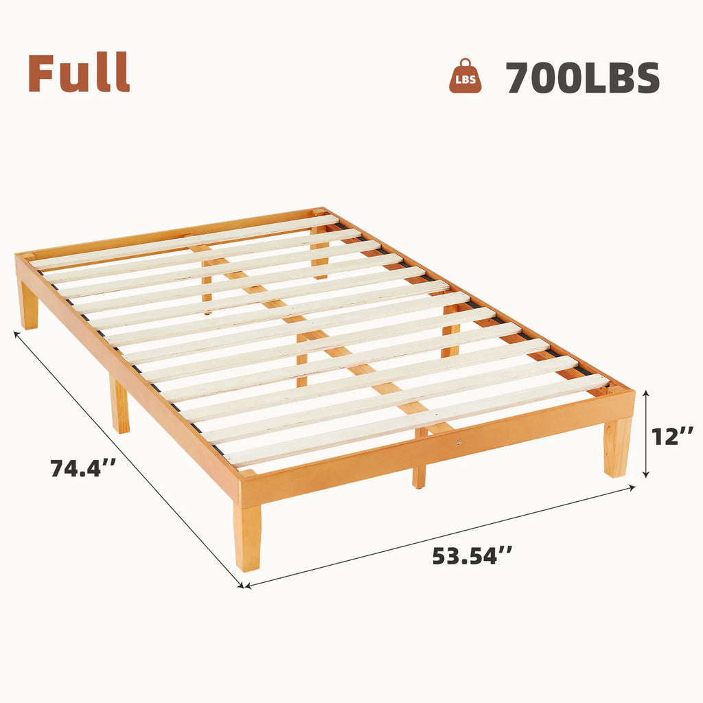 JHK Queen Solid Wood Bed Frame with Sturdy Wood Slat Support No Box Spring Needed Easy Assembly Eco-Friendly For Living Room