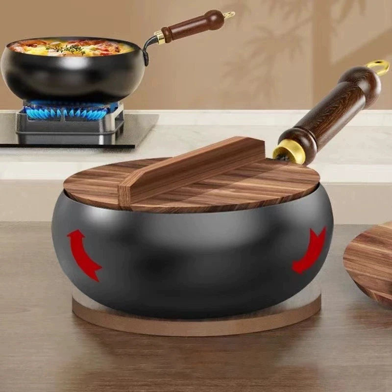 Big Belly Pot Deepened Non-stick Iron Pot Flat Bottom Uncoated Small Frying Pan Iron Pan with Lid Uncoated Frying Pan Big Belly