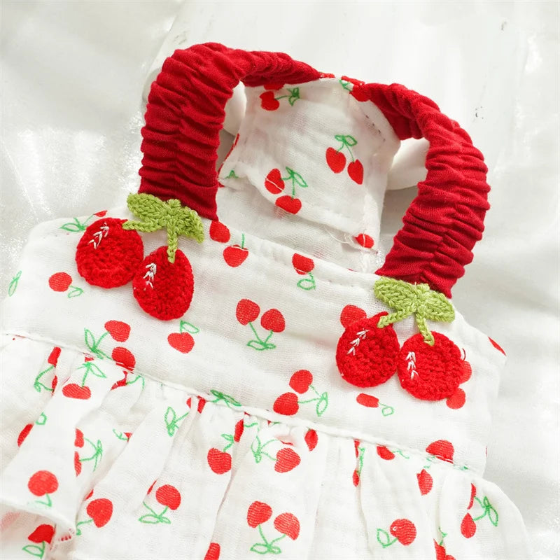 Sweet Cat Dog Dress Summer Clothes Cherry Pattern Girls Sling Dog Vest Skirt For Small Medium Dogs Chihuahua Puppy Dog Dress XXL