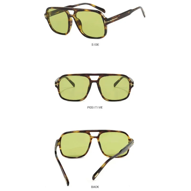 Vintage Classic Brand Designer Double Bridge Square Sunglasses Women For Men Male Luxury Sun Glasses Punk Big Frame Shades UV400