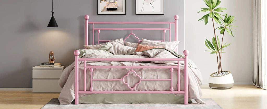 HOOMIC 14 Inch Metal Platform Bed Frame, Vintage Victorian Style, Wrought Iron Headboard and Footboard