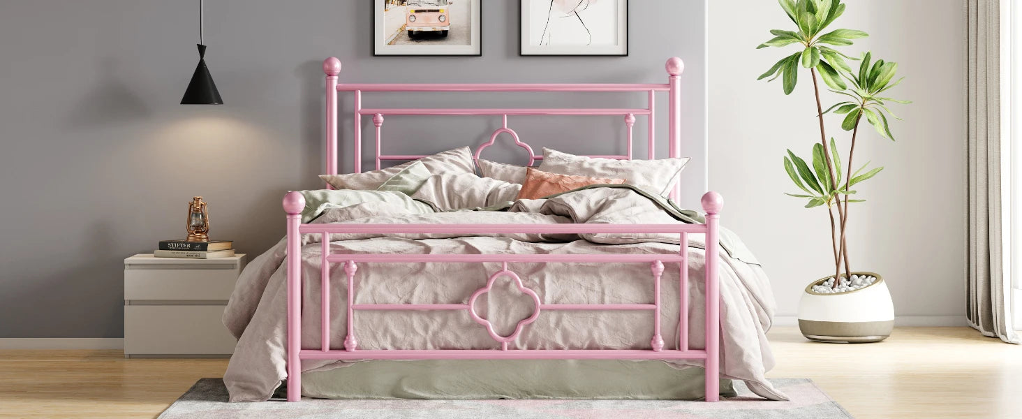 HOOMIC 14 Inch Metal Platform Bed Frame, Vintage Victorian Style, Wrought Iron Headboard and Footboard