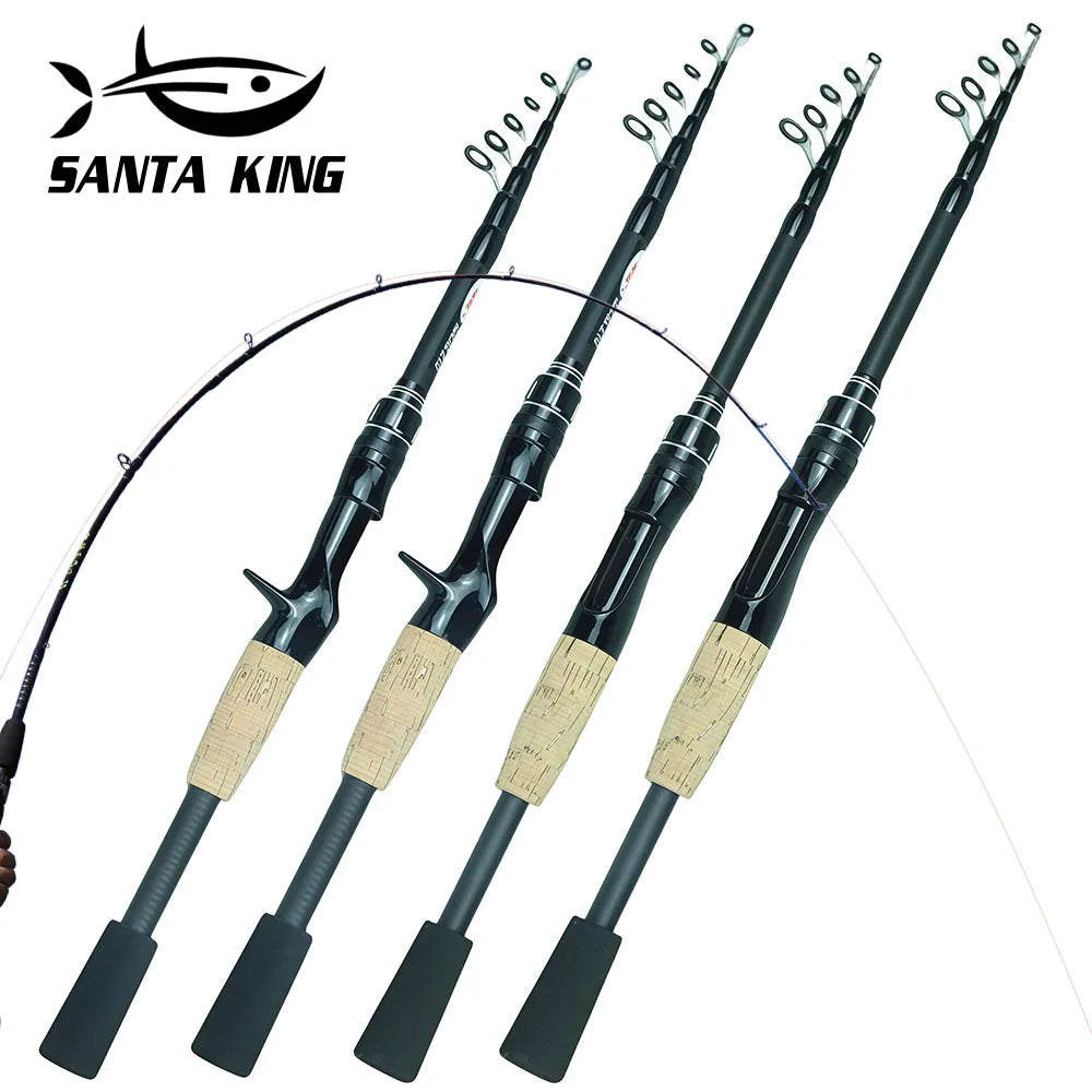 SantaKing Spinning /Casting Telescopic Fishing Rod  1.8m 2.1m Carbon Fiber Portable Travel Fishing Pole Rods
