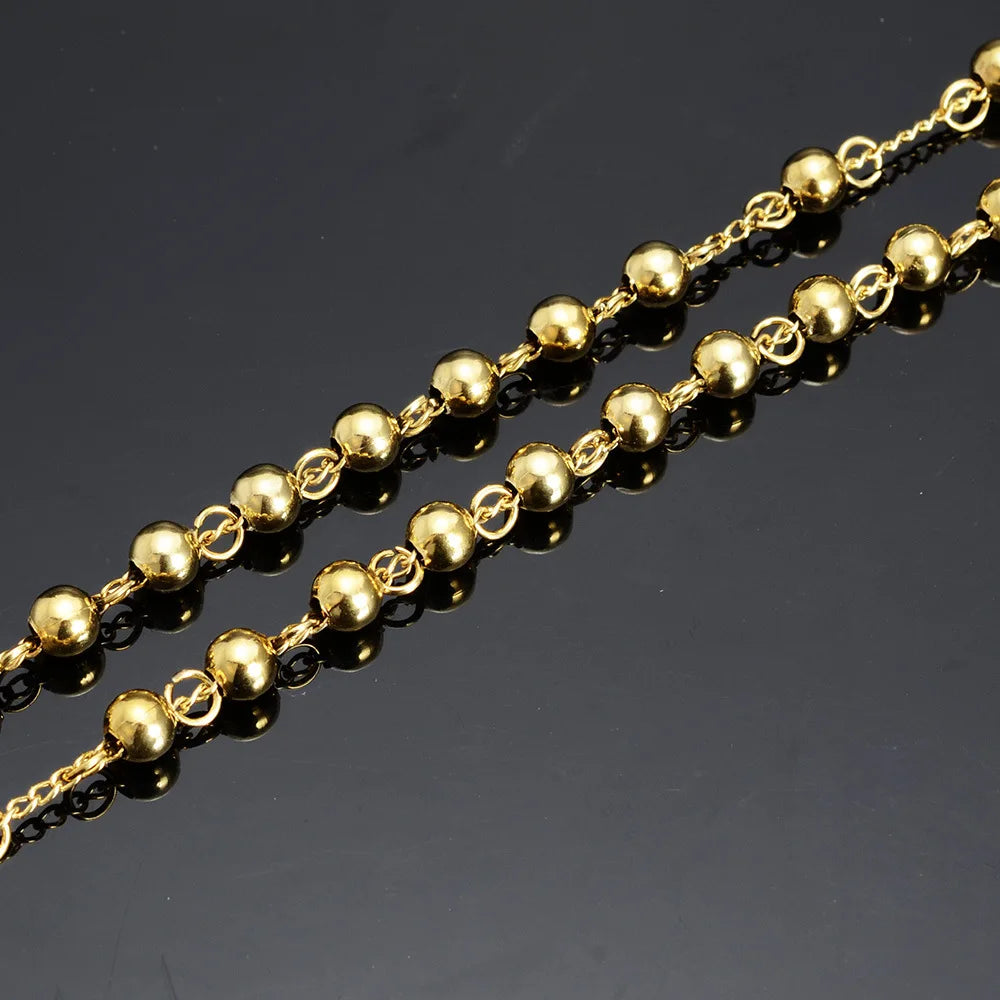 4/6/8mm  Stainless Steel Pendant Necklace Men Women Rosary Beads Chain Necklace
