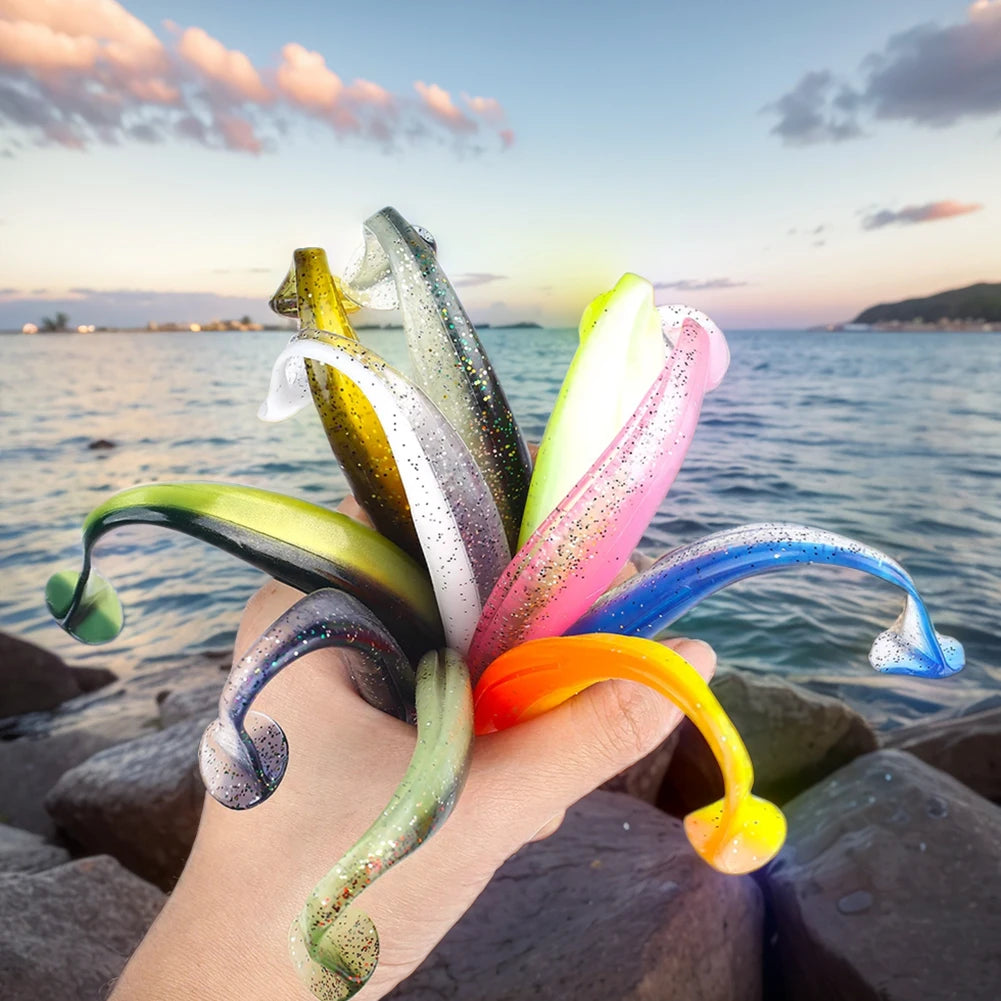 10Pcs 9cm T Tail Worm Soft Bait Plastic Fishing Soft Lure Paddle Tail Swim Baits for Bass Trout Freshwater Saltwater
