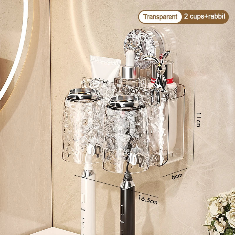 Bathroom Toothbrush Holder With Glacier Pattern Wall Mounted Non Perforated Suction Cup Storage Rack Toothbrush Set Storage Rack