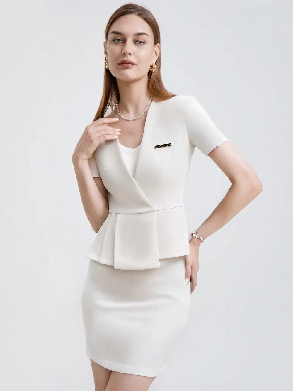 Women's Business Suits Summer Short Sleeve OL Style Office Formal Professional Work Wear Set with Skirt And Tops Career Outfit