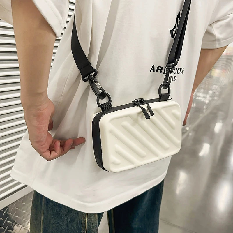 Fashionable Diagonal Striped Crossbody Bags for Men Trendy Box Bag Unisex Shoulder Phone Bag Pressed Shell Men's Messenger Bag