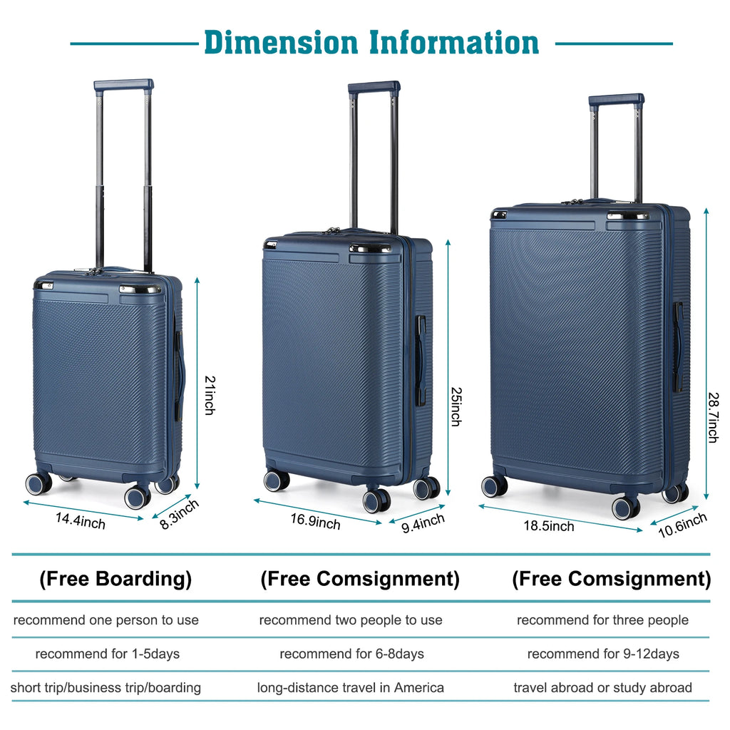 3-Piece PP Hardshell Suitcase Set 20/24/28in - Lightweight Luggage w/360° Spinner Wheels & TSA Lock, Durable Carry-On
