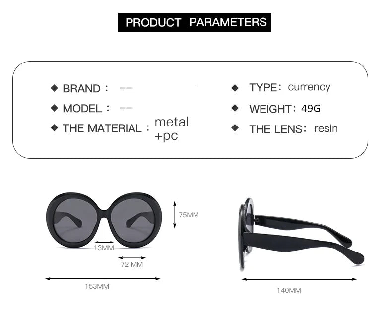 Unisex Big Round Sunglasses Women 2023 New Fashion Retro Oversized Sun Glasses Vintage Gradient Black Shades Luxury Eyewear