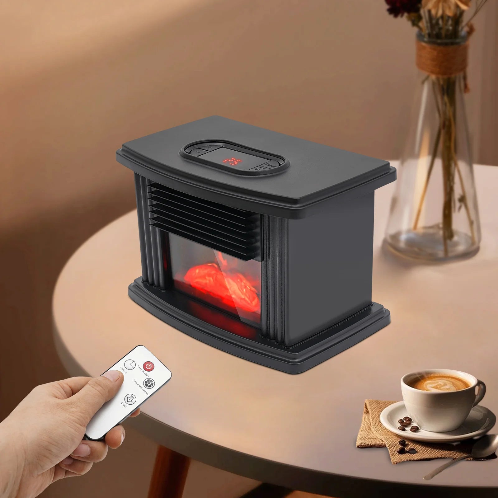 Electric Fireplace Heater 1000W 107.63FT² Applicable Area 3D Simulated Flame 3 Gears Speed 1-8H Timer 15-32°C Adjustment