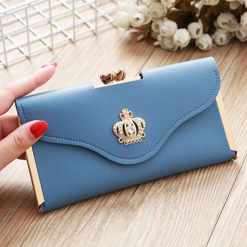 Women's Long Wallet Crown Style Hasp Zipper Money Bag Pouch Female Envelope Coin Purse ID Cards Holder Portable Clutch Handbag