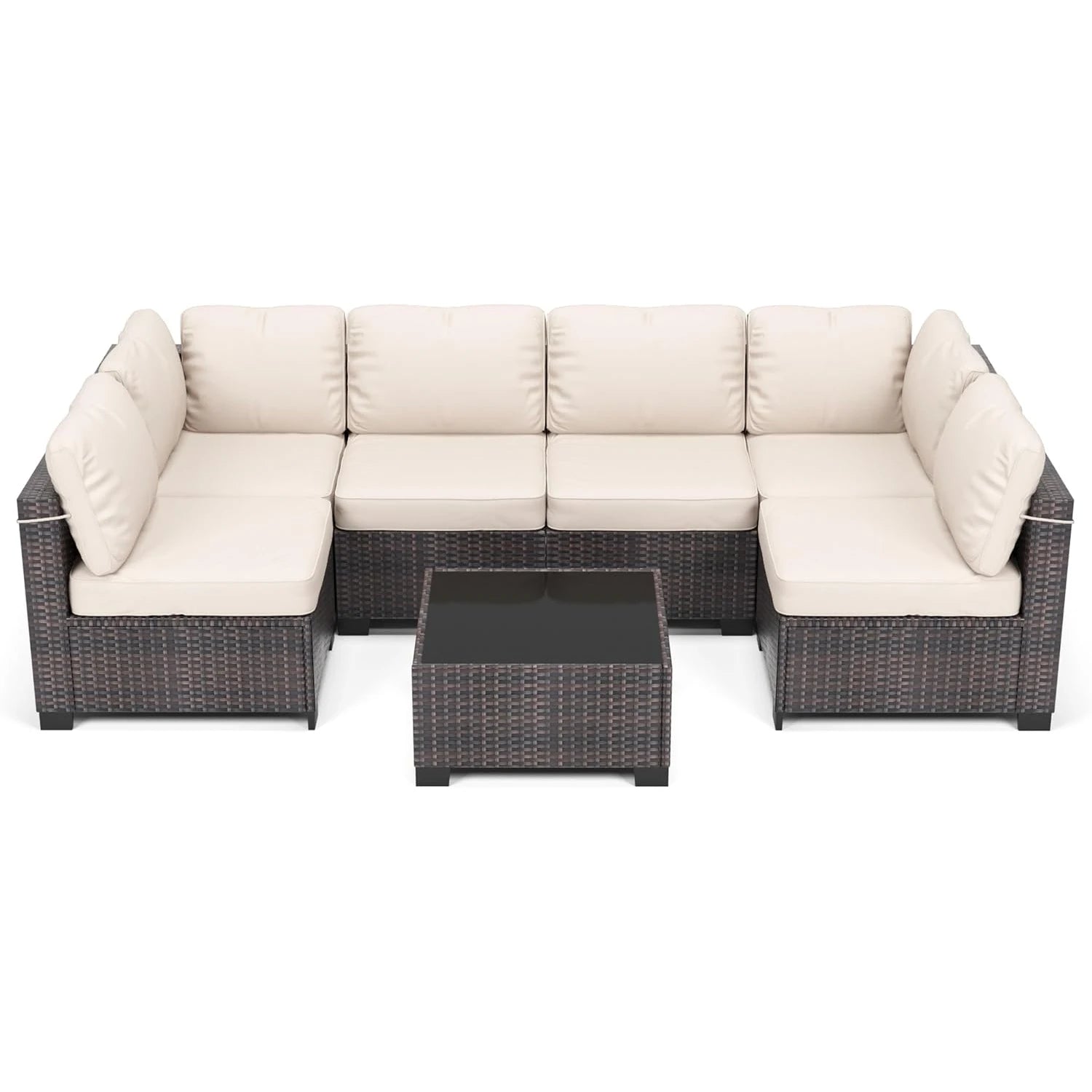 7-Piece Modular Outdoor Furniture Set, PE Rattan Wicker Sectional Modular Conversation Sofa Set, Perfect For Garden Balcony