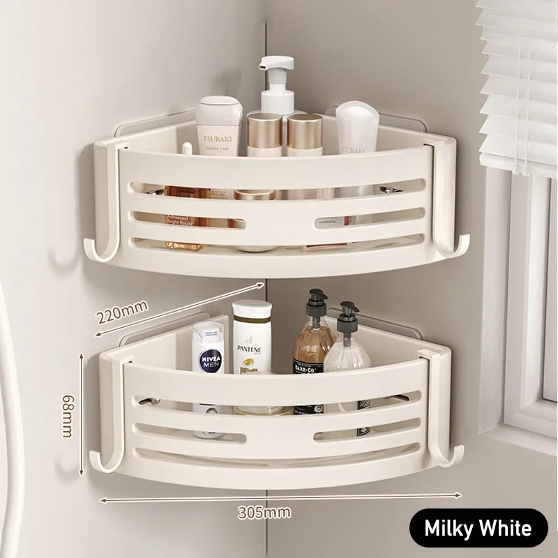 White Self-Adhesive Bathroom Shelf Storage Organizer Towel Holder Hook Wall Mounted Aluminium Corner Bathroom Shelves No Drill