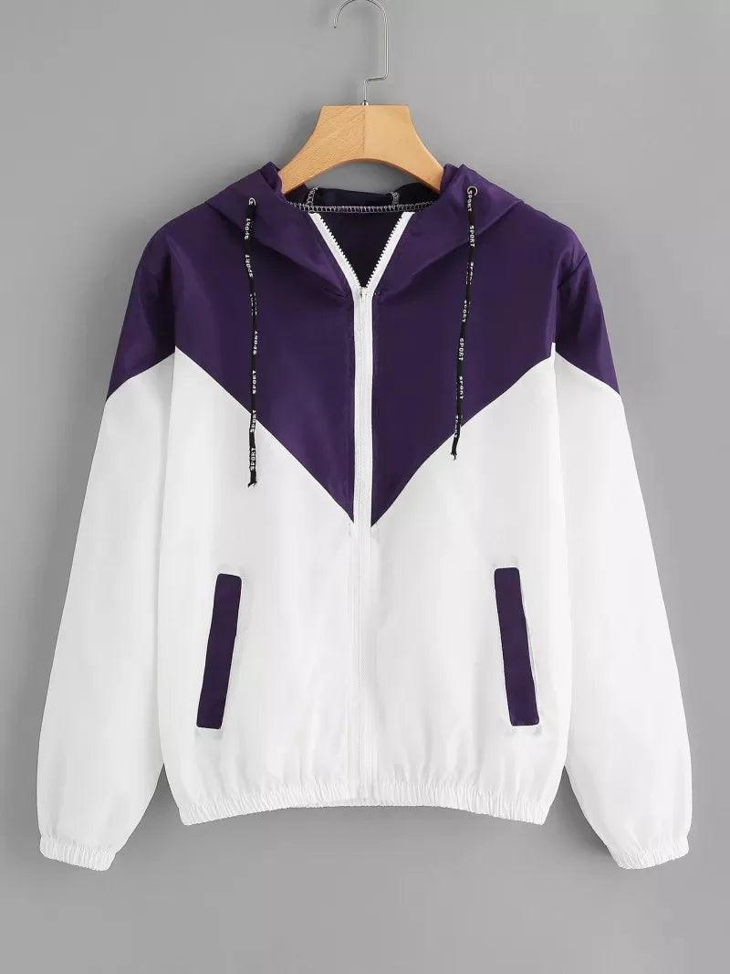 New Outdoor Jacket Coat Womens Long Sleeve Patchwork Thin Skin Suits Hooded Zip Stitching Outwear Coat Running Sport Jacket