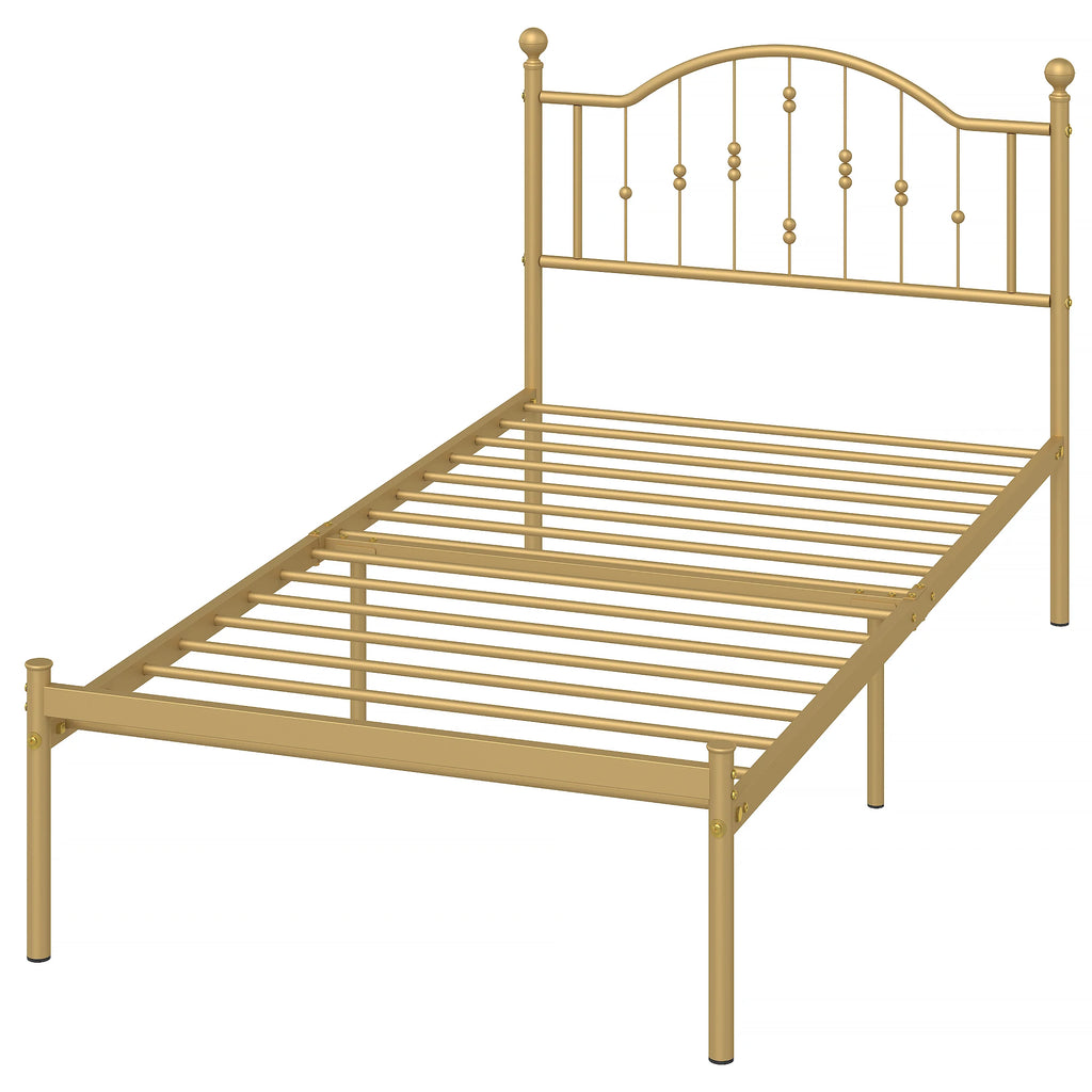 Golden Twin Size Bed Frame with Headboard Twin Metal Platform Bed