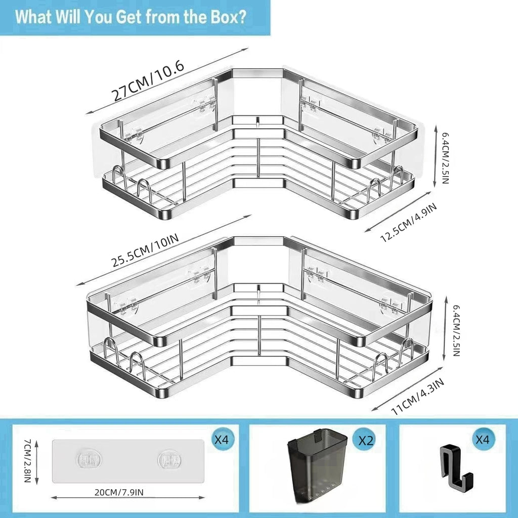 No Drilling Stainless Steel Triangle Double Layer Shelf for Bathroom Balcony Kitchen Corner Storage Space Saving Durable Design