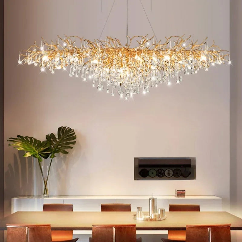 Luxurious Water Drop Golden Base Decorations for Home Light Tree Branch Customize Foyer Luxury Crystal Chandelier