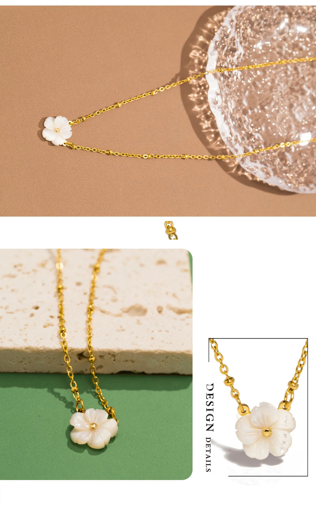 Fashion White Shell Sakura Pendant Necklace Vintage Stainless Steel Metal 2024 Exquisite Charm Flower Jewelry Gift