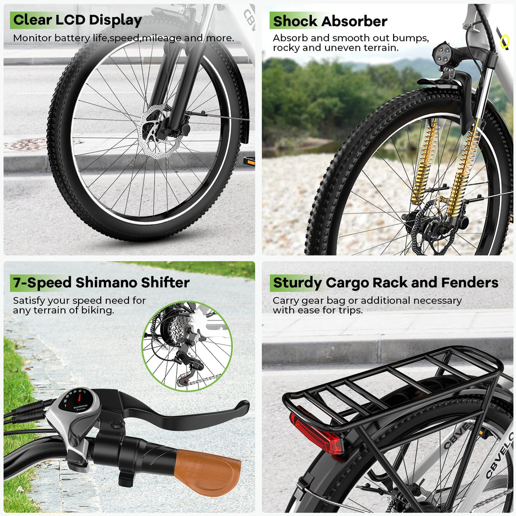 26" Electric E Bike with 7-Speed,1000 Peak Electric Bike for Adults,up 80 Miles Removable Battery Ebike, Adult Electric Bicycles