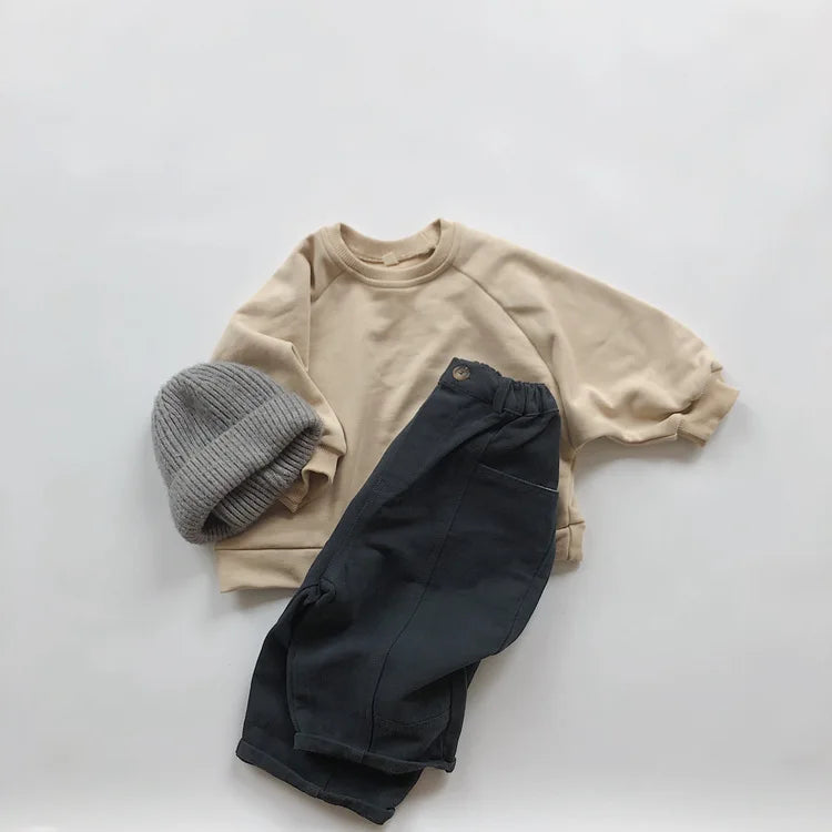 Autumn New Children Casual Sweatshirt For Boys Girls Long Sleeve Sweatshirt Solid Baby Loose Pullover Cotton Kids Clothes